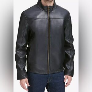 NWT Men's Cole Haan Smooth Black Leather Jacket Size Large
